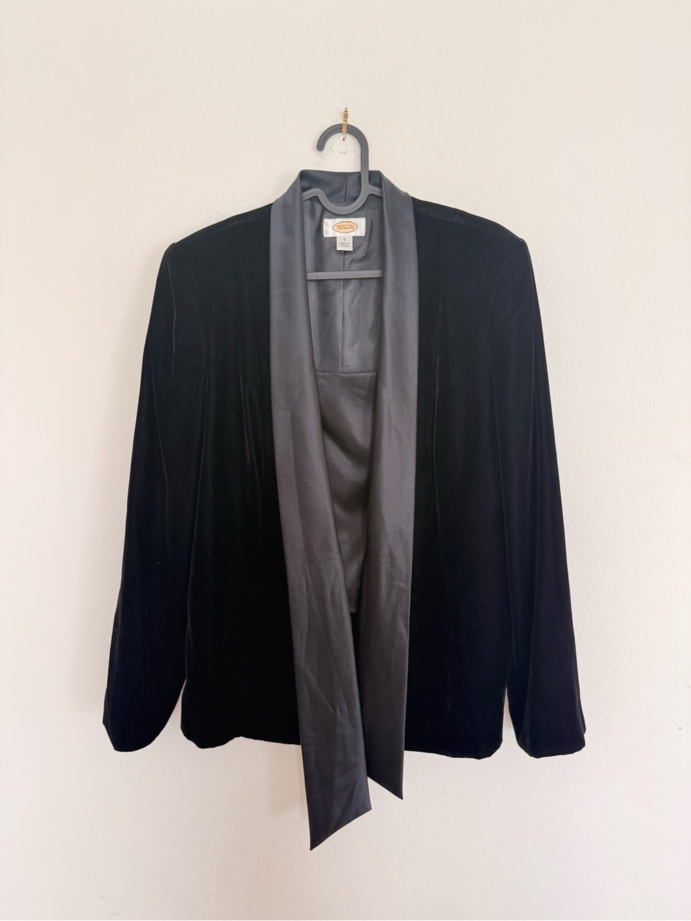 Talbots Black Blazer Jacket Satin Shawl Collar Lined Button 8 Holiday Velvet